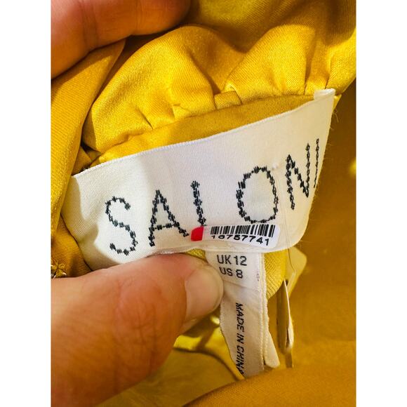 SALONI Gold Velvet High Neck Cinched Waist Cap Sleeves Fabienne Gown size US 8 - Picture 11 of 16